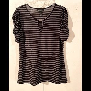 INC XL top, black and gray stripe with sparkles in the black.